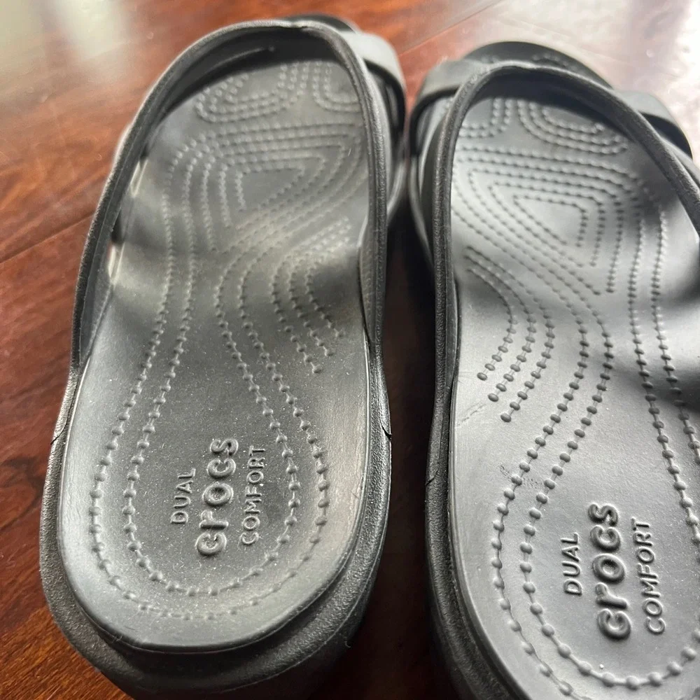 Crocs Meleen Twist Wedge Sandals‎ Black Dual Comfort Womens 11 Slide Shoes